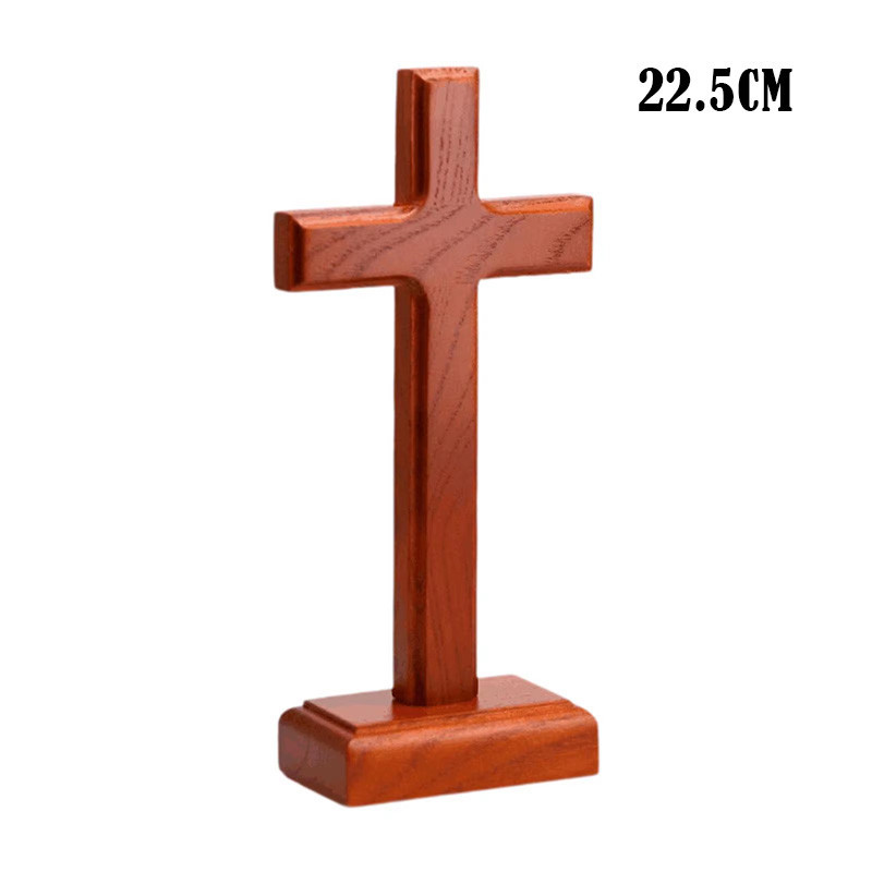 Catholic Crucifix Wooden Cross with Stand Solid Wood Ornaments for Household Decor