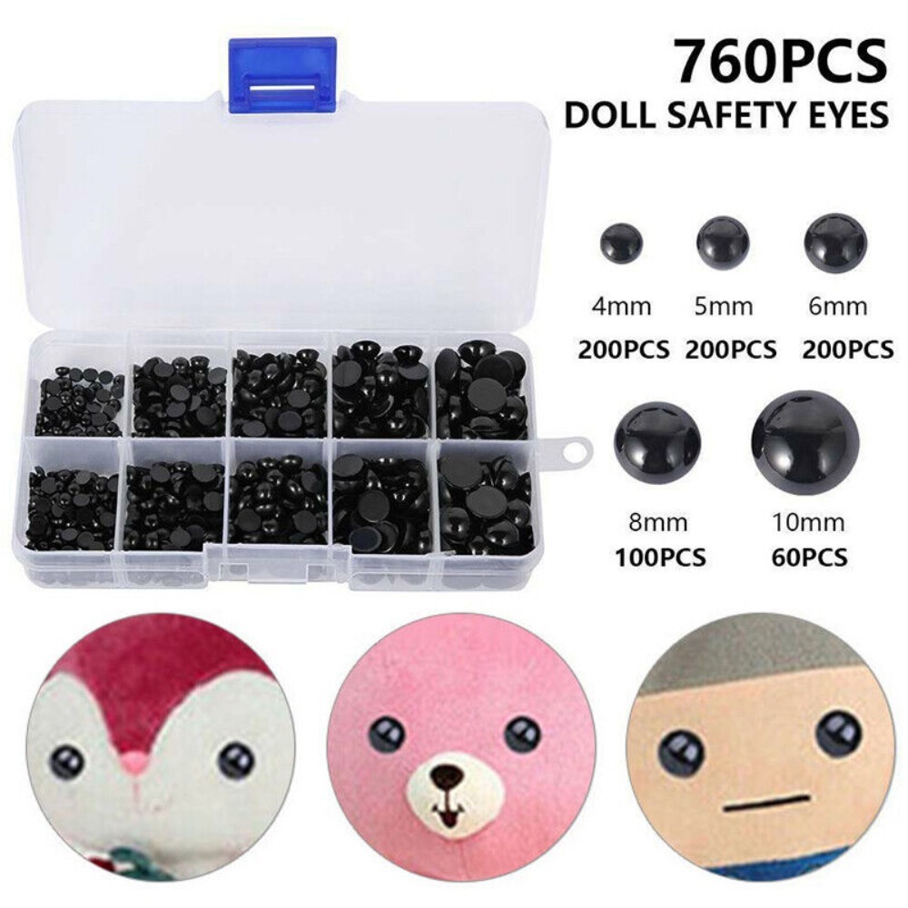 200 Pcs 6-12 mm Plastic Safety Eyes Black Safety Eyes Doll Making with Washer for Toy Making DIY Crafts