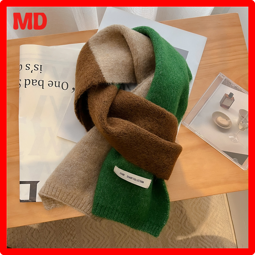 [MD]☺ Fashion Solid Kintted Winter Schal für Frauen Splice Dicke Warme Kaschmir Halstuch Elastische Woolen Garn Dünne Bufanda Foulard
