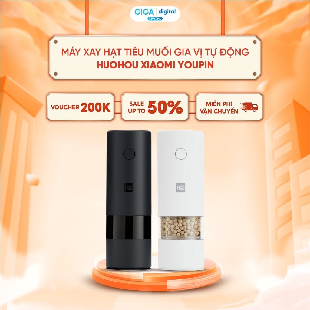 Máy xay hạt tiêu muối gia vị tự động Huohou Xiaomi Youpin bằng điện có đèn LED với 5 chế độ xa