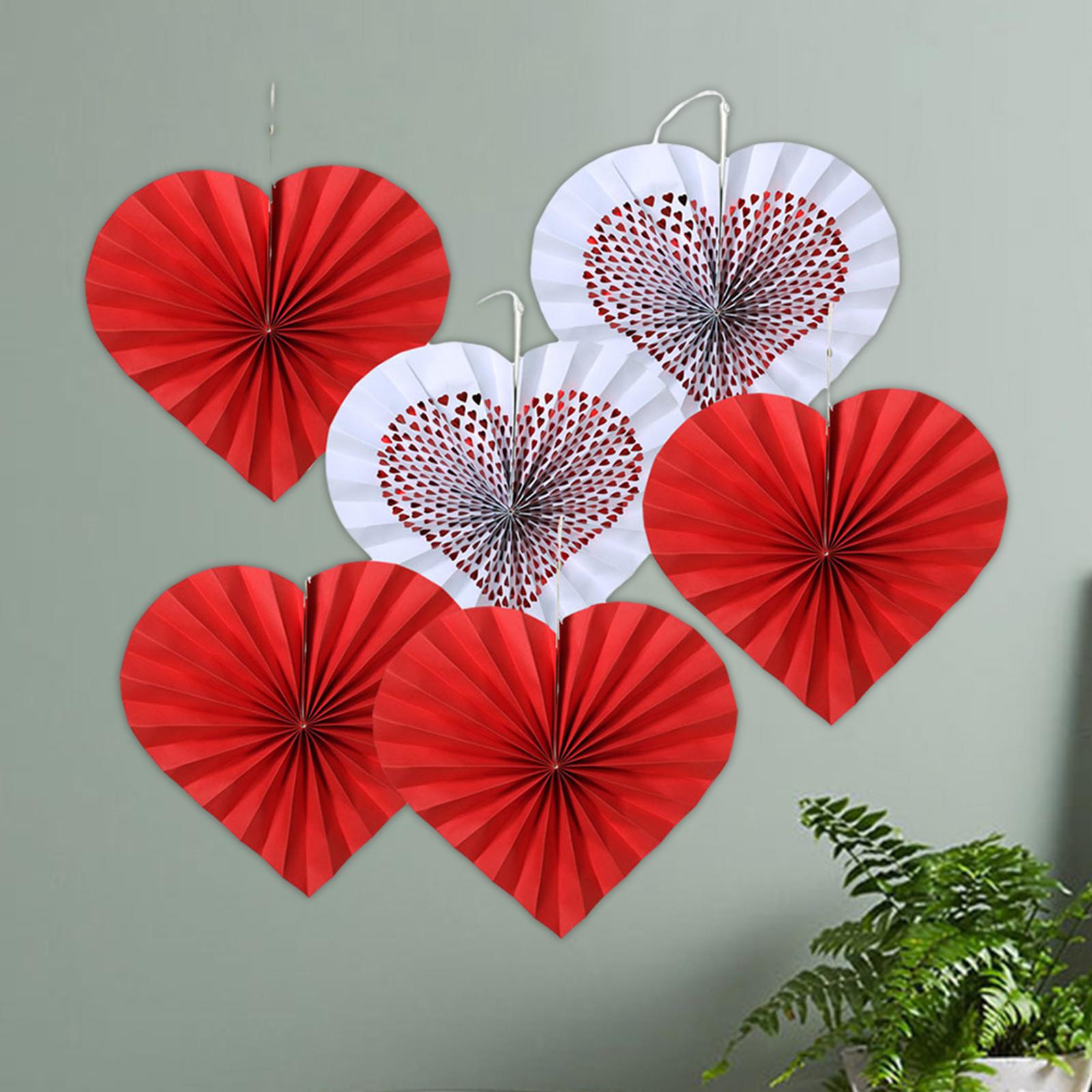 Baoblaze 6x Valentine's Day Heart Paper Fans Hanging Decorations Romantic Valentines Decor Valentines Paper Fans for Home Anniversary ราคา 169 บาท*ส่งฟรี