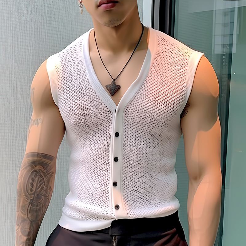 Pre-Sale INCERUN Mens V Neck See Through Button Up Vests Personality