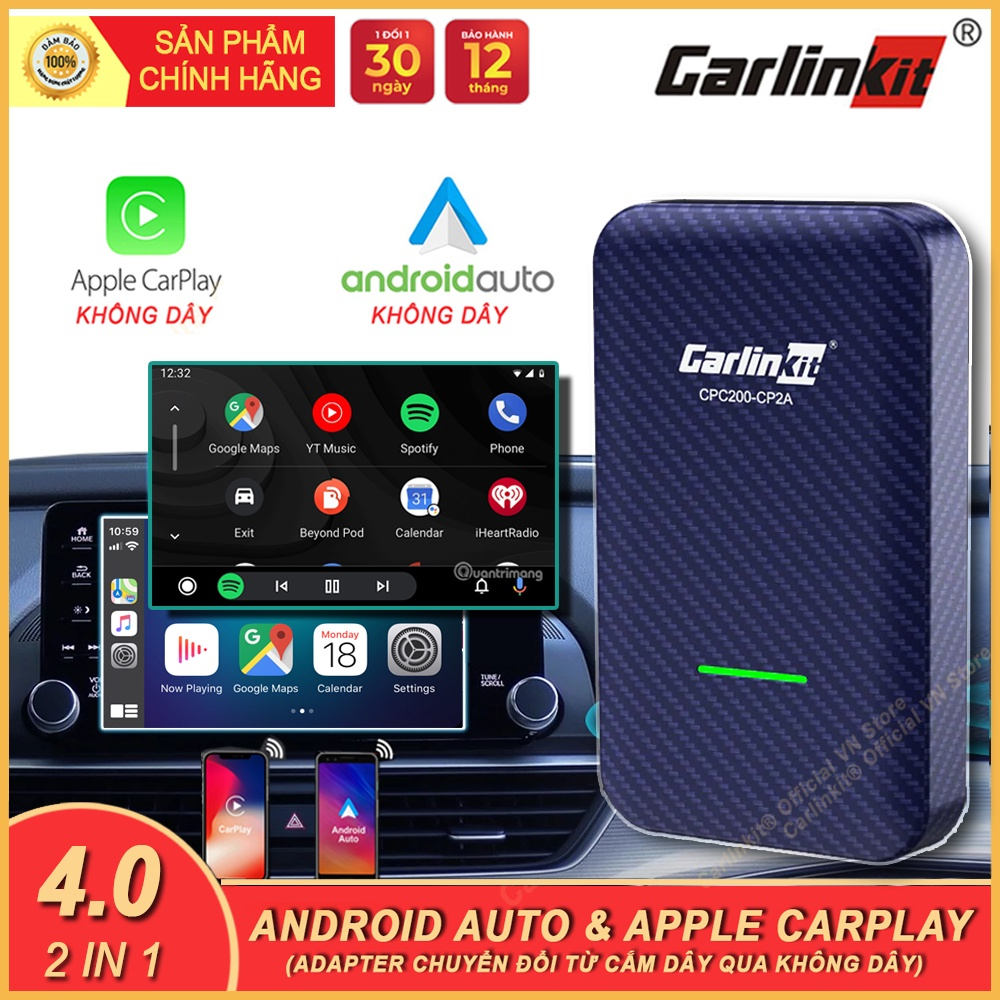 Carlink Kit 4.0 - Thiết bị kết nối không dây cho Carplay trên ô tô - Hỗ trợ cả Carplay và Android Au