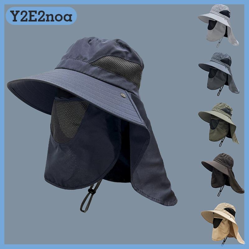 Y2E2noa Sun Protection Bucket Hat Neck Protector One-piece Fishing Hiking Hat Outdoor Breathable Bucket Hat Windproof Large-brimme