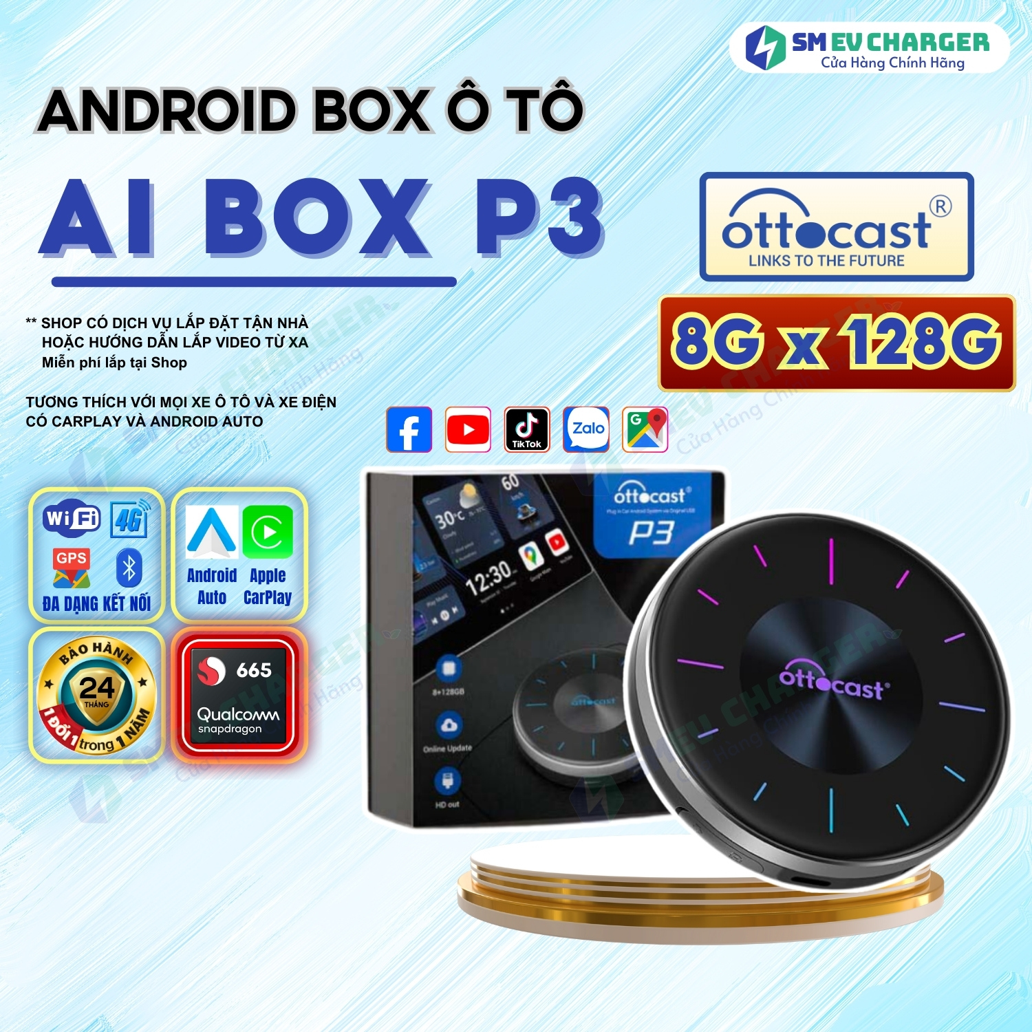 Android Box Ottocast AI P3 - Biến màn hình zin Ô TÔ thành màn hình Android - SMEV Chính hãng