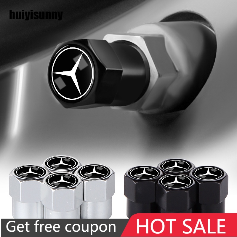 Hys 4 cái/Bộ xe hợp kim Lốp Air cap Đen/Bạc bánh xe hình lục giác van strim lõi bìa cho Mercedes Benz Class W212 W211 w210 w203 w204 W205 CLA GLK CLS một C E