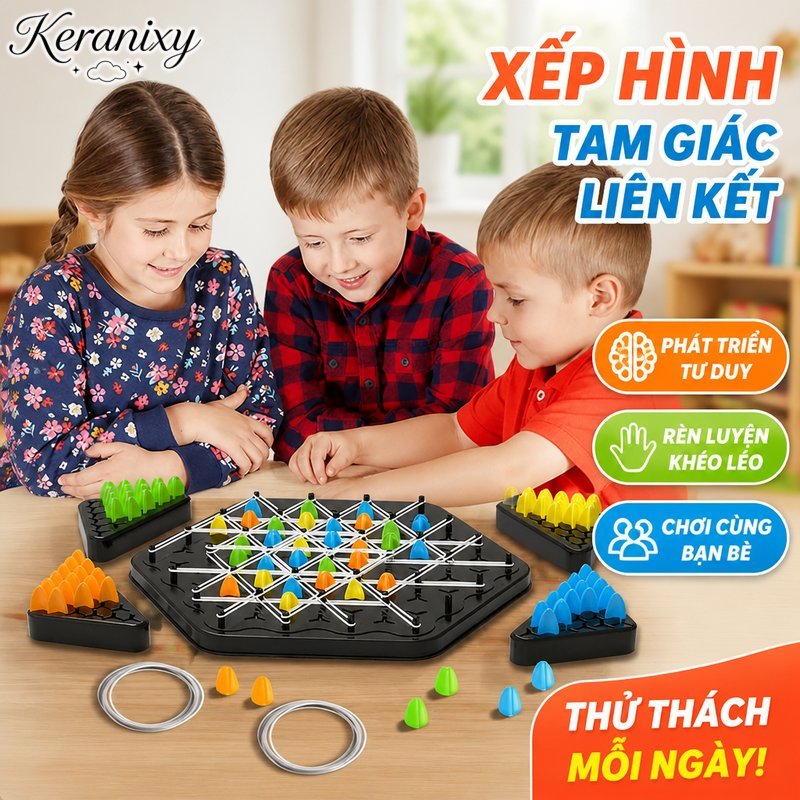 Keranixy Đồ chơi xếp hình tam giác puzzle logic liên kết phát triển tư duy phối màu cầm nắm an toàn cho bé