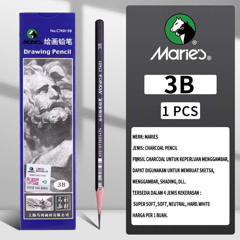 Maries Pencil Charcoal Drawing/Pensil Sketsa Arang /(Hard/Neutral / Soft / Super Soft)-Ms.Pepeleria