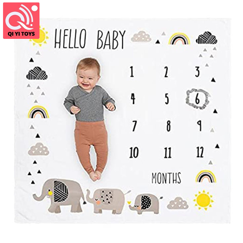 Bé flannel hàng tháng hình ảnh chăn đa chức năng chăn đánh dấu cột mốc quan trọn đạo cụ chụp ảnh cho trẻ sơ sinh 100x75cm