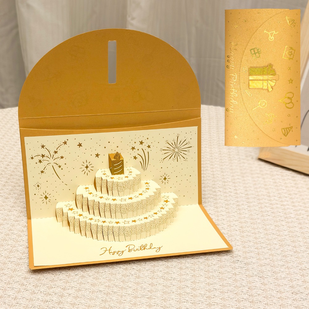 MACRAMEX Foldable Birthday Red Envelope Greeting Card 3D Pop-Up Can Hold 1-20 Cash Years Money Red Envelope Creative Gold-stamped Cover Musical Light Greeting Card Surprise Gift