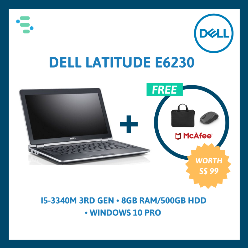 (Refurbished) Dell Latitude E6230 | 12.5 | Intel Core i5-3340M 3rd Gen | 8GB Ram | 500GB / 256GB SSD | FREE Laptop Bag + Wireless Mouse + Anti-Virus