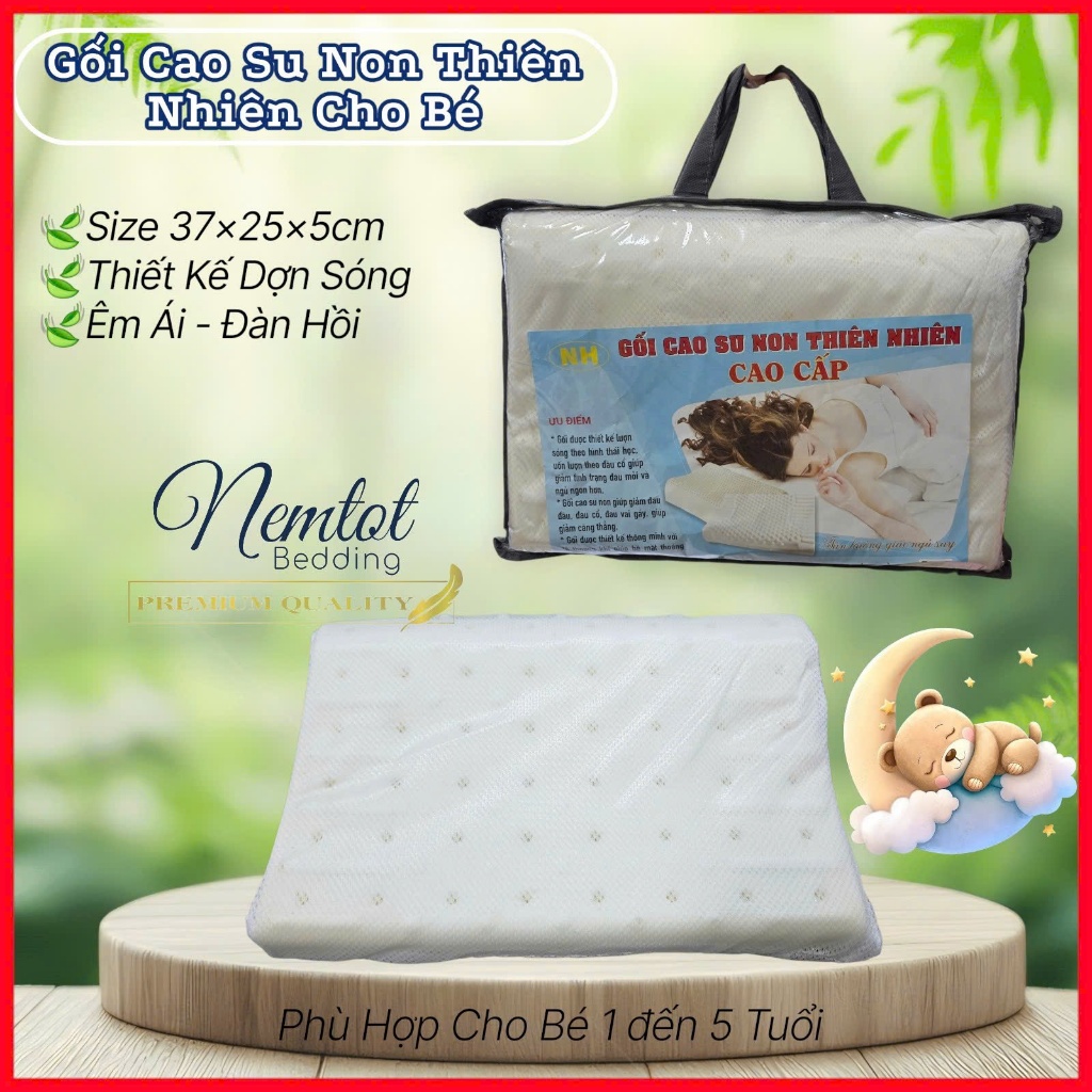 🌙GỐI CHO BÉ🌙Gối Cao Su Non Thiên Nhiên Mềm Mại Êm Ái Cho Bé Đi Học Mầm Non - Nemtot Bedding