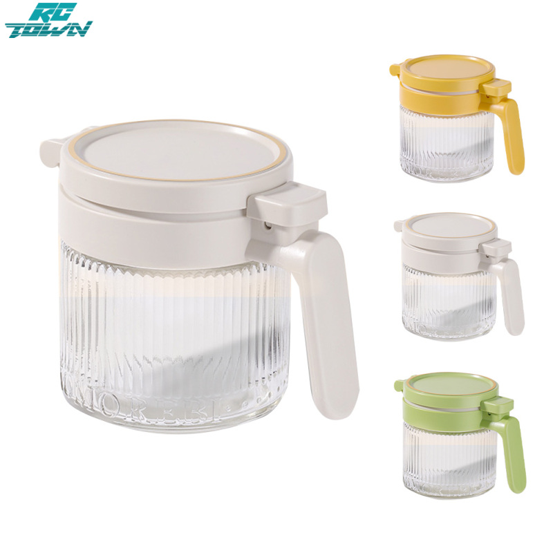 Glass Condiment Jars With Handle For Serving & Storing Sugar Spice Salt, Seasoning Container With Built-in Control Scraper & Press To Open Lid 300ml For Home Kitchen ราคา 122 บาท*ส่งฟรี