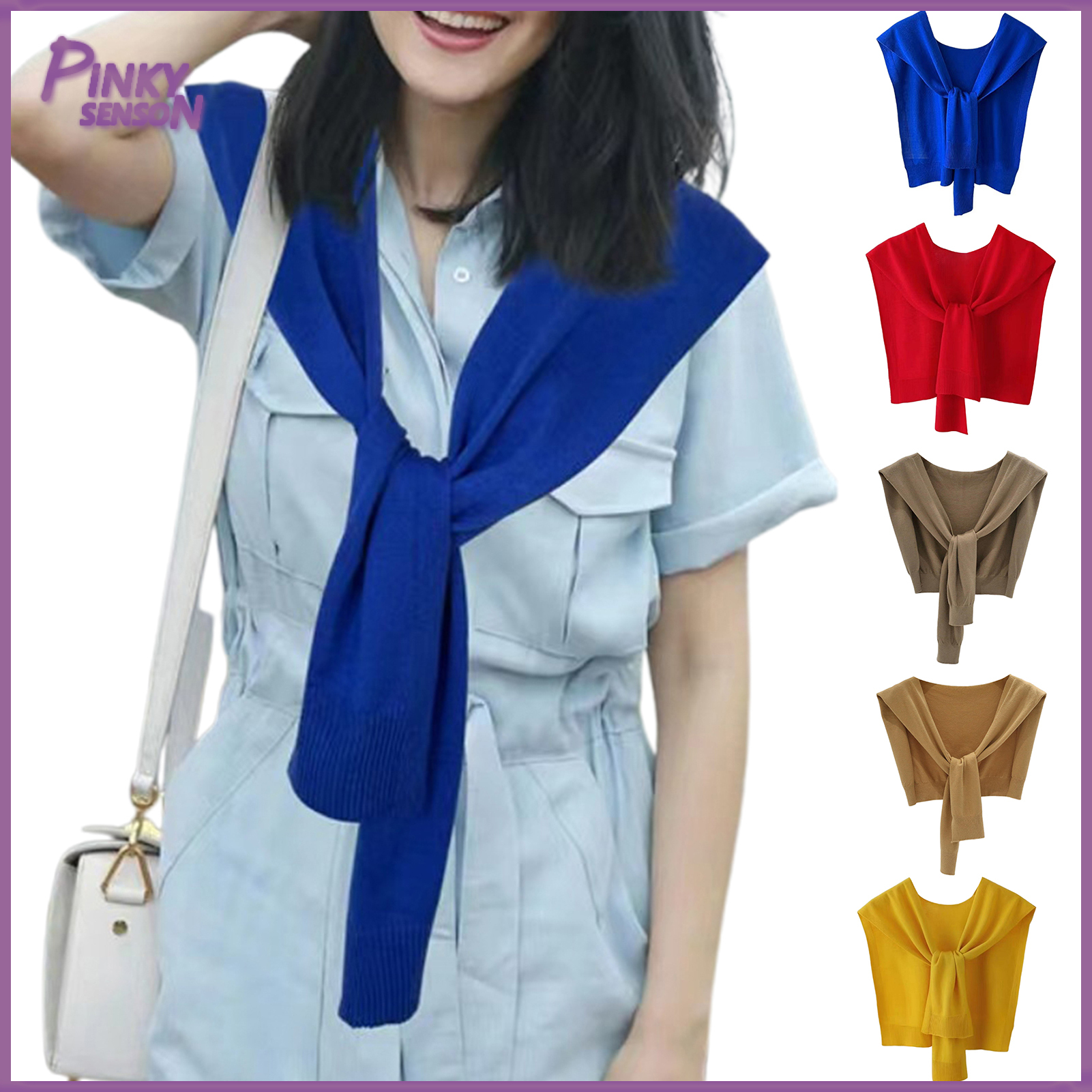 Women Shawl Collar Solid Color Lace-up Ribbed Trim Knitting Shawl Autumn Winter Elastic Fake Collar with Knot Ties ราคา 172 บาท*ส่งฟรี