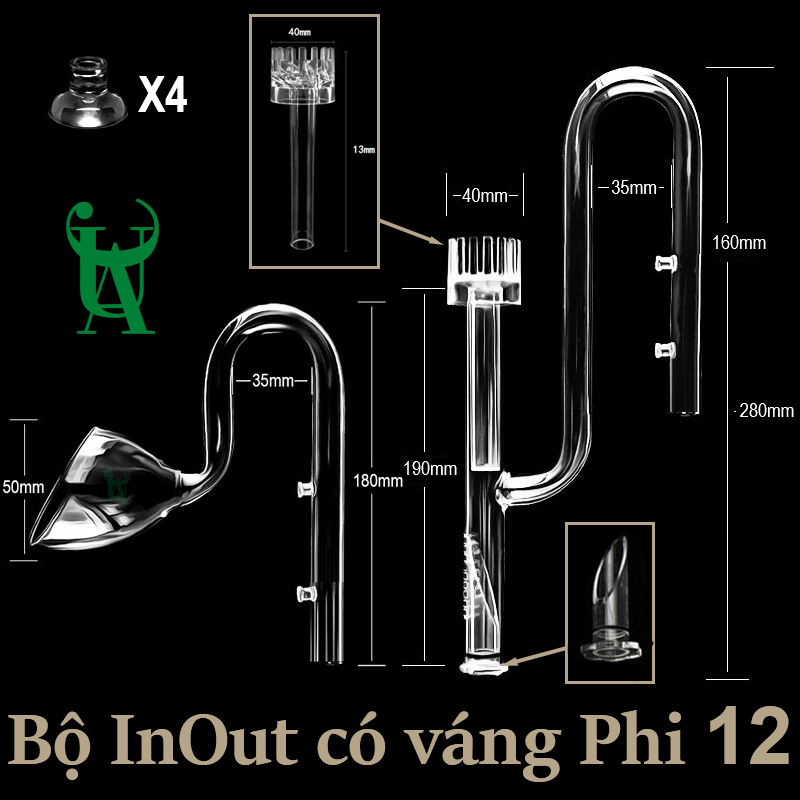 In Out fi16  fi12 lọc váng xoay | Bộ in out bể thủy sinh bằng thuỷ tinh