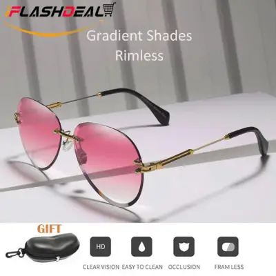 【Big Promotion】iFlashDeal Fashion Sunglasses Women Polarized Lens Rimless Sun Glasses Frameless Eyewear Gradient Shades Retro Vintage Eye Glasses Clear Vision Anti Glare UV400