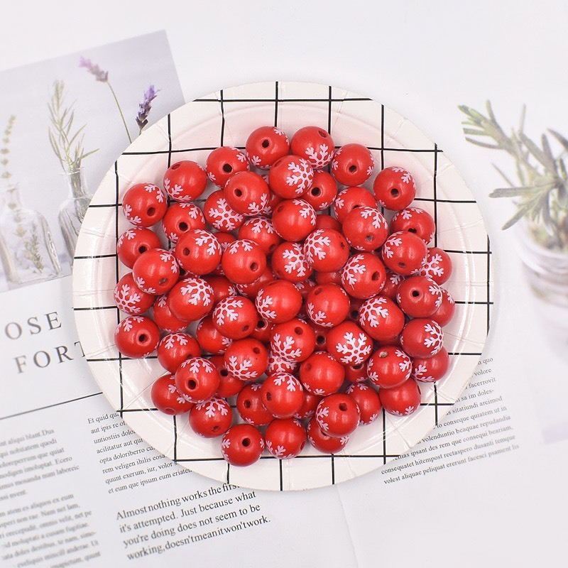 Set 10 Hạt gỗ tròn bông tuyết size 20mm lỗ xỏ 3mm làm handmade