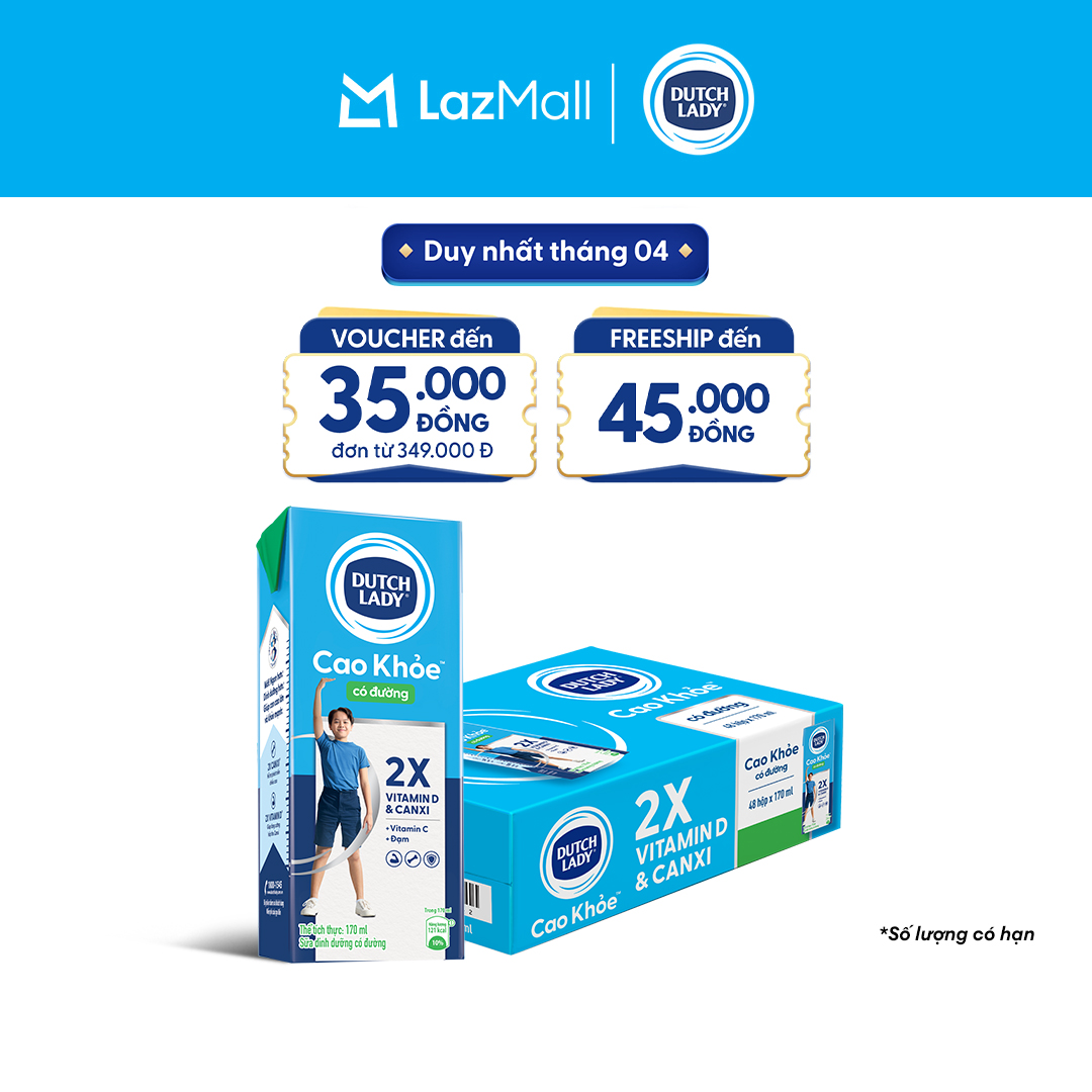 Thùng 48 Hộp Sữa Dutch Lady Cô Gái Hà Lan Cao Khỏe Có Đường 170ml (48x170ml)