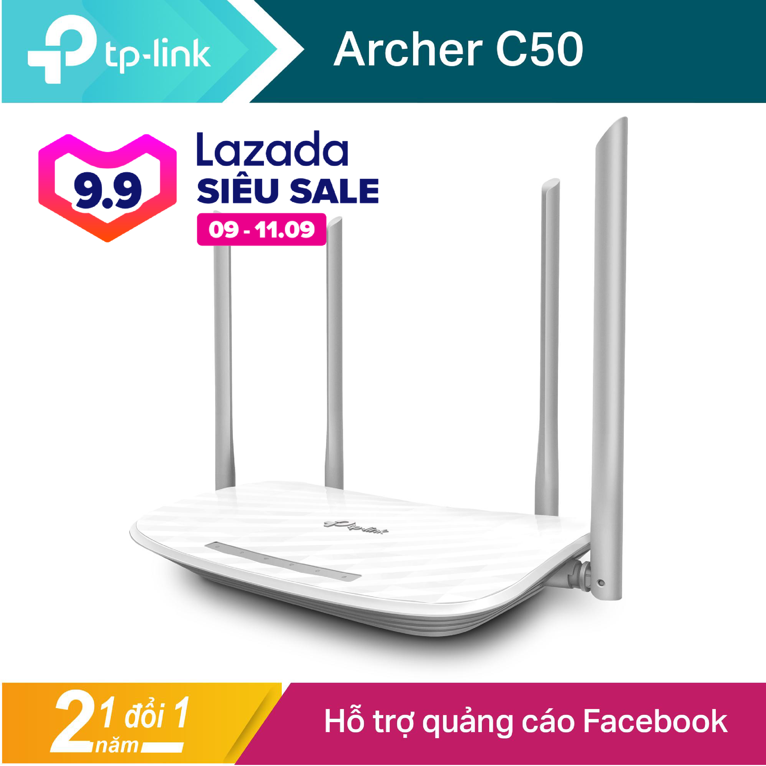 Bộ phát wifi TP-Link Archer C50 - Router wifi Băng Tần Kép AC1200 mbps, 4 ăng ten phủ sóng siêu rộng, công nghệ MU-MIMO giảm lag, giao diện tiếng việt dễ dàng cài đặt
