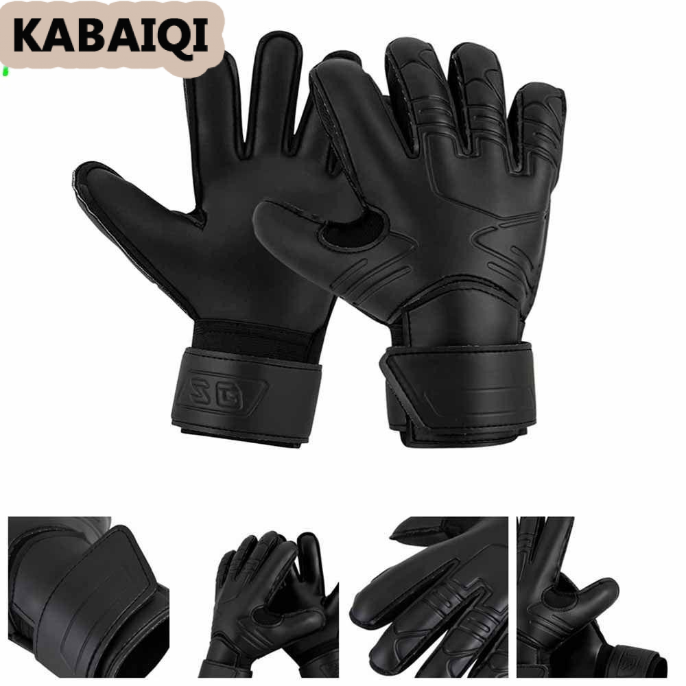 KABAIQI Găng tay thủ môn POOU, Găng tay bóng đá cao su chống mài mòn bảo vệ ngón tay, Găng tay thủ môn bóng đá PU bền màu đen chuyên nghiệp dành cho người lớn / Thanh niên / Trẻ em