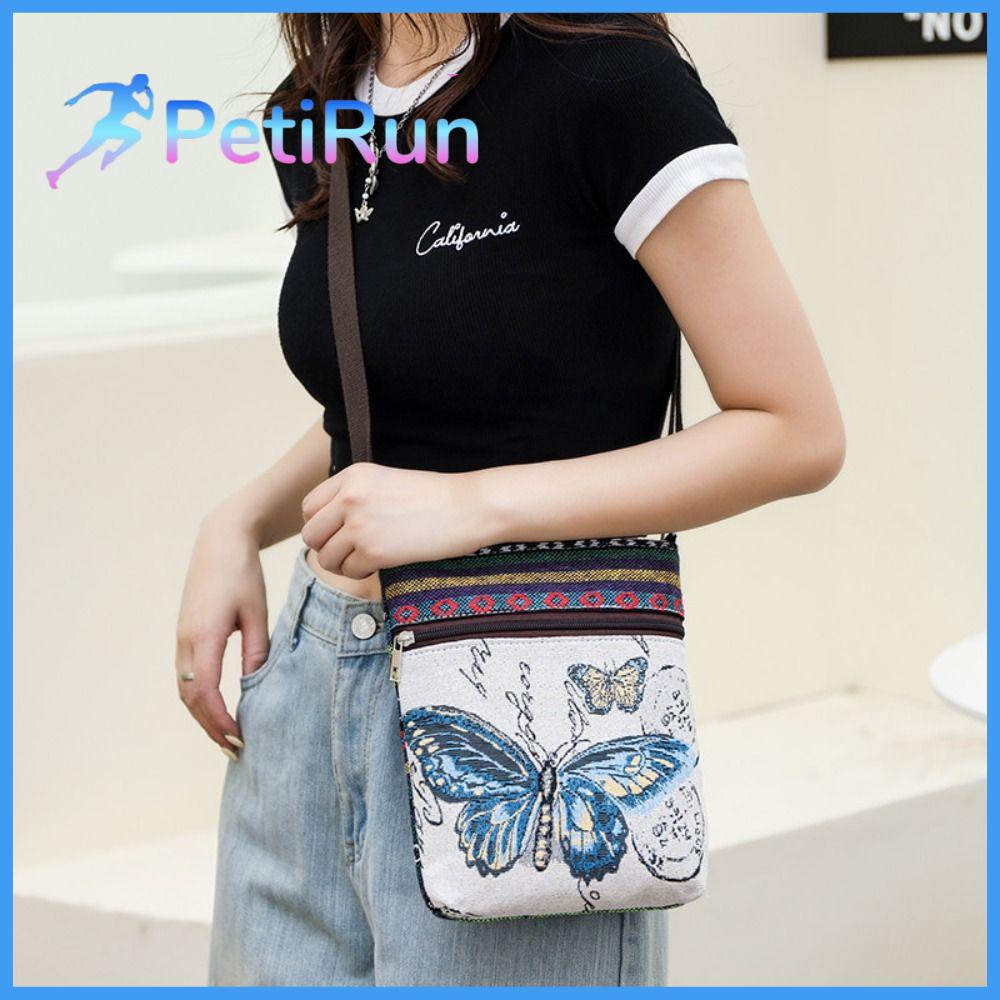 PETIRUN Sức chứa lớn Túi đeo vai Thêu Phong cách dân tộc Túi đeo chéo Dễ thương Túi vuông Phụ nữ