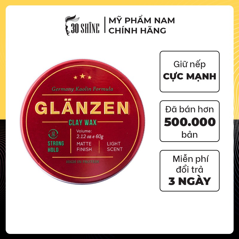 Sáp vuốt tóc nam Glanzen 30Shine phân phối chính hãng 60g tạo kiểu cực chất  không bóng giữ nếp 24h  Shopee Việt Nam
