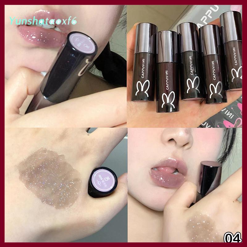 yunshataoxf Cappuvini Nước Tráng Men Gương Son Bóng Trang Điểm Pha Lê Thạch Dưỡng Ẩm Son Môi Lâu Dài Màu Sắc Chất Lỏng Son Môi Mỹ Phẩm - 2