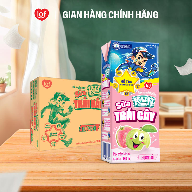 Sữa trái cây Kun vị ổi thùng 48 hộp x 180ml