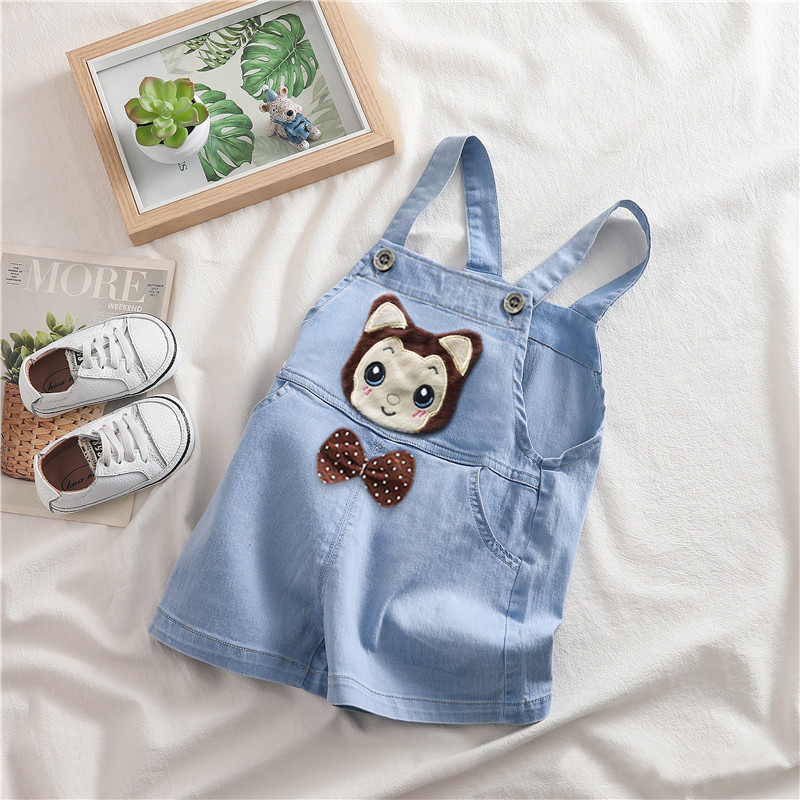 IENENS Baby Cartoon Overalls Summer Boy Clothing Newborn Rompers Toddler Infant Denim Shorts Cotton Soft Thin Bottoms For 0-3 Years Light Blue