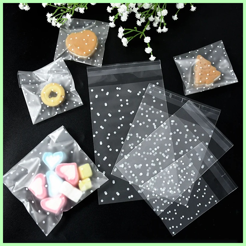 [HOT LLKSXC DSKLA 108] 100pcs Plastic Transparent Candy Bags Self Adhesive Dot Cookies Gifts Packaging Cellophane Bags For Wedding Birthday Party Decor
