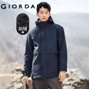 GIORDANO Men's Fleece-Lined Windbreaker Jacket with Hood and Pockets
