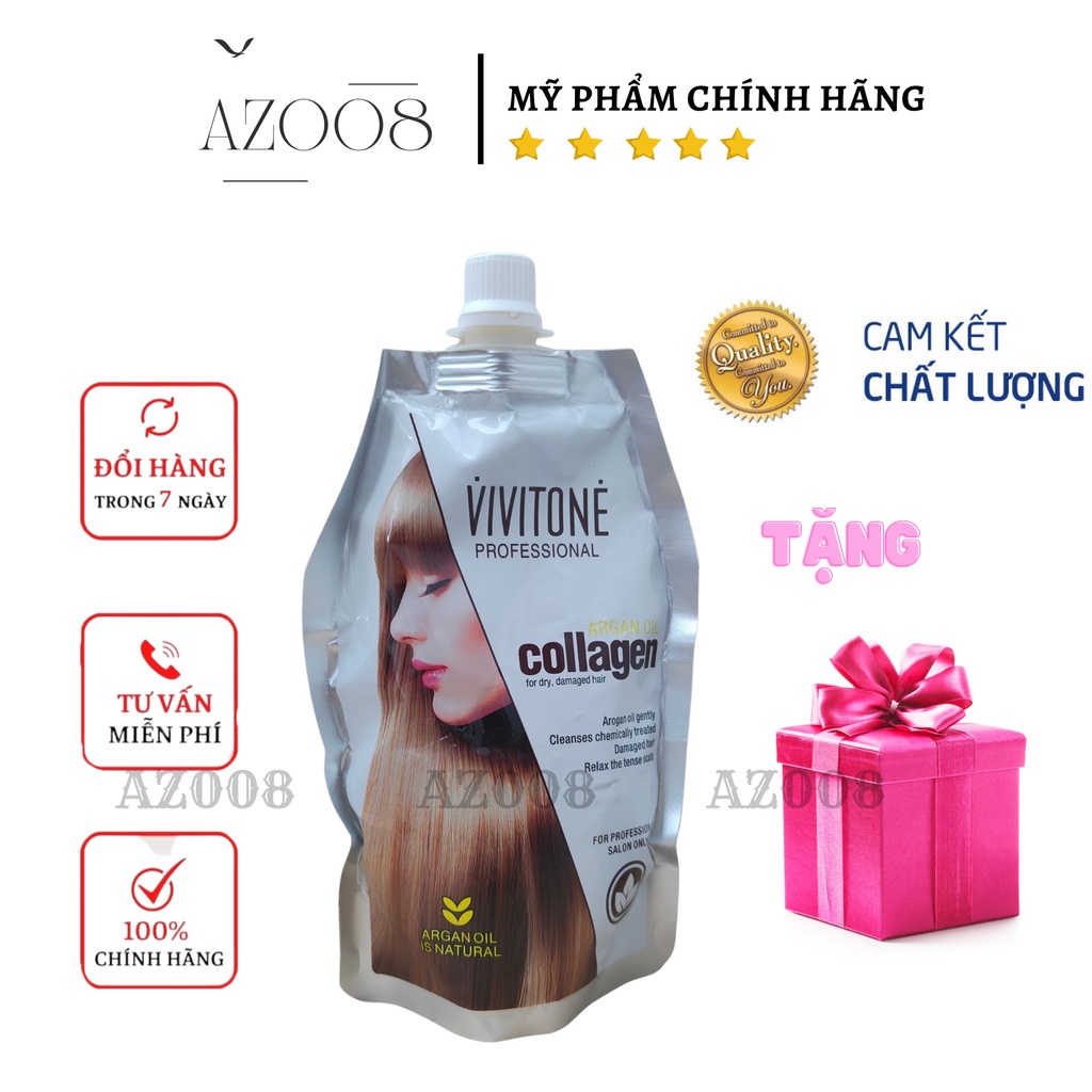 Kem ủ tóc collagen, hấp phục hồi tóc hư tổn collagen VIVITONE 500ml AZ008 tặng nón trùm ủ tóc