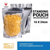 (PACK) STANDING POUCH KOMBINASI ZIPLOCK METALIZED ALUMUNIUM FOIL 16x24