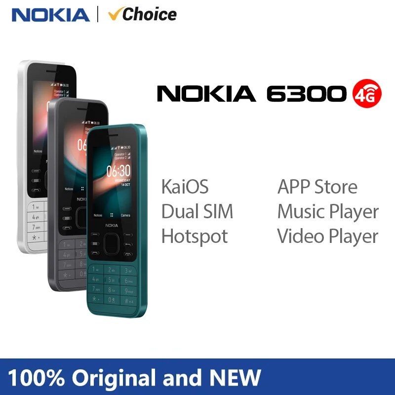 Original Nokia 6300 4G Feature Phone Dual SIM KaiOS Wifi Multilingual 2.4 Inch FM Radio Bluetooth Rugged Mobile Phone - ยี่ห้อ Nokia ราคา 590 บาท*ส่งฟรี