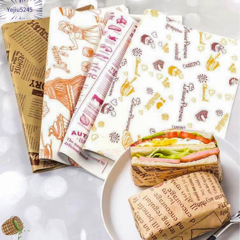 100pcs Greaseproof Paper Sheets Newspaper Style Kitchen Oil Proof Parchment Papers Waterproof Basket Liners Eco-Friendly Food Sandwich Wrappers for