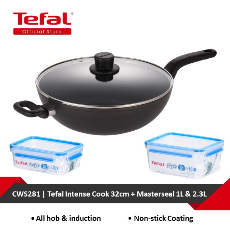 Tefal Intense Cook 32cm WP w/lid & Masterseal 1L & 2.3L (H91494+K30212+K30215) CWS281 Singapore