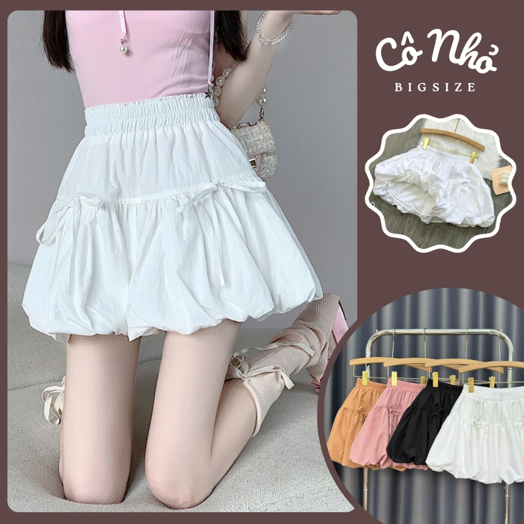 Chân Váy Bí Ngô Nữ Dáng Váy Ngắn Xòe Phồng Phối Nơ Xinh Chất Lụa Mềm Mịn CÓ BIGSIZE - CV411