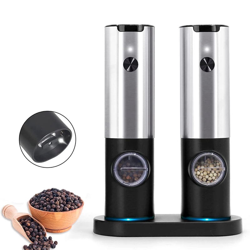 Dropship Gravity Electric Pepper And Salt Grinder Set; Adjustable  Coarseness; Battery Powered With LED Light; One Hand Automatic Operation;  Stainless Steel Black; 2 Pack to Sell Online at a Lower Price