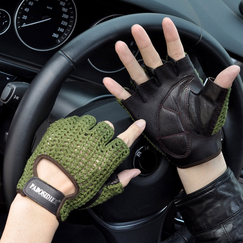 QIANGLEAF Black Thin Goatskin Sport Car Driving MTB Safety Gloves