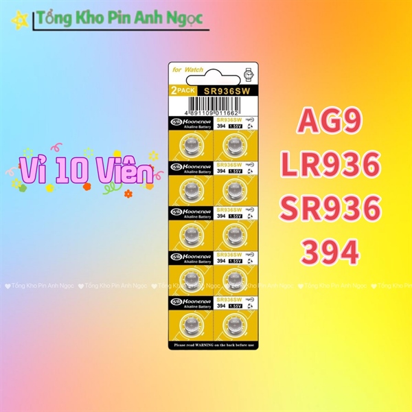 Vỉ 10 viên pin cúc áo ag9 / lr936 / sr936sw / 394a / 394 / l936f