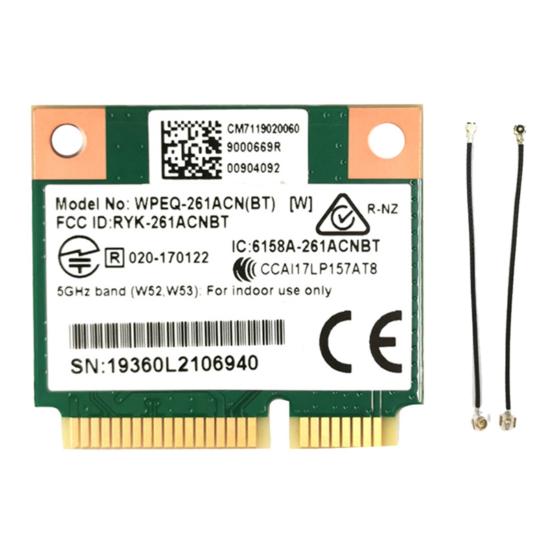 (NMXT) QCA6174 WPEQ-261ACN(BT) WIFI Card+IPEX4 to IPEX1 Cable 802.11AC 867M QCA6174 Bluetooth 4.2 WIFI 5 Mini PCIe Card