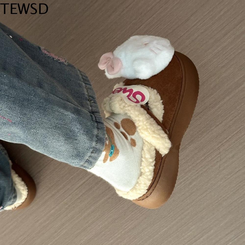 TEWSD Hoạt hình Dép nhung lông mèo kitty Dễ thương Chống trượt Dép ấm dày Giày dép Dép lê Dép nữ Thu Đông