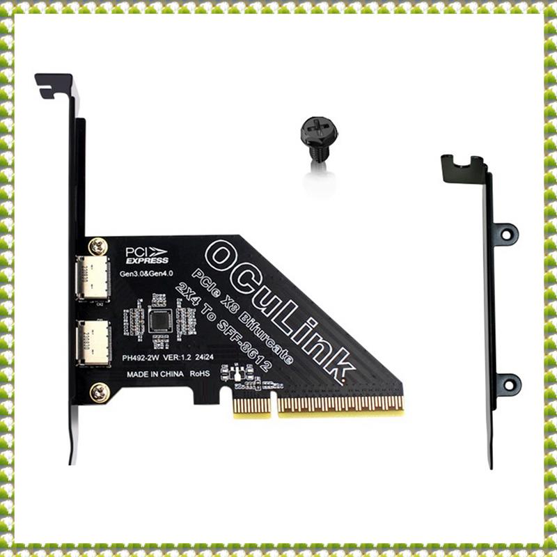 (QHXS) PCIe4.0 X8 to 2Port SFF8611&8612 Oculink Expansion Card to SFF-8639 U.2 SSD for External Grap