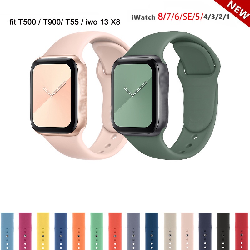 【In-Stock】 Sport Silicone Band Strap for iwatch Series 9 8 7 6 5 4 3 se 8 38mm 40mm 42mm 44mm 41mm 45mm strap iwo 13 X8 T500 T55 T900 pro max i7 S7 S8 Ultra 49mm