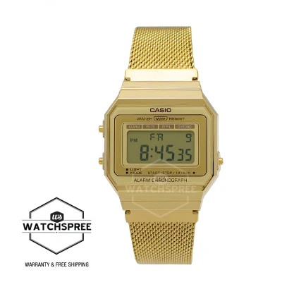 [WatchSpree] Casio Vintage Standard Digital Gold Ion Plated Stainless Steel Mesh Band Watch A700WMG-9A A700