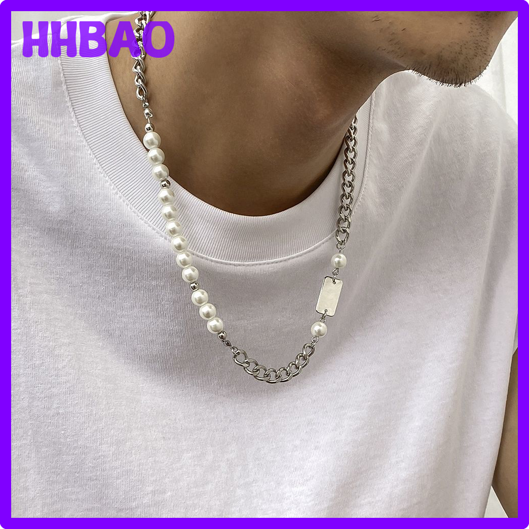 NEW^-^NEW Hip-hop Metall Kette Nähen Perle Halskette männer Trendy Persönlichkeit Designer Schmuck Zubehör Männer Street Dance Collier