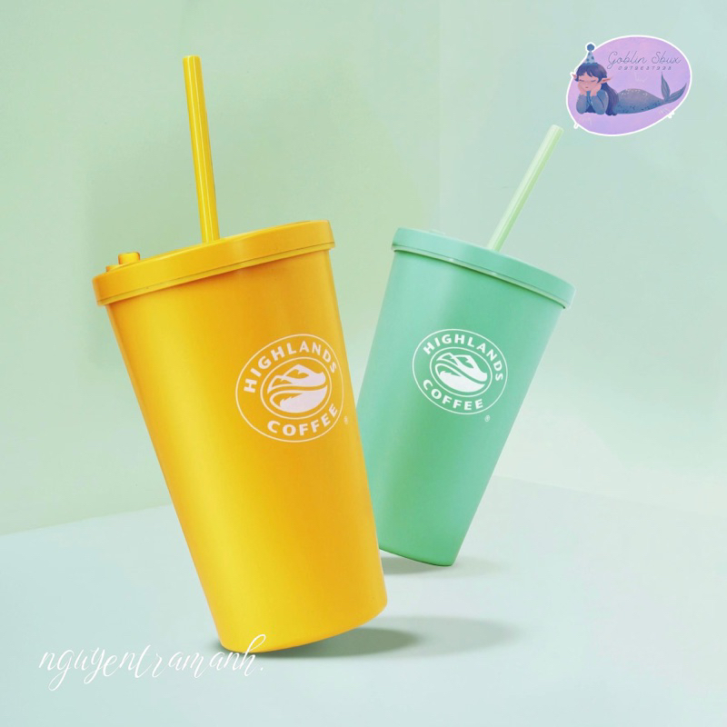 [Follower Giảm 10K] LY GIỮ NHIỆT HIGHLANDS COFFEE CÓ ỐNG HÚT 473ML MỚI ƞhất