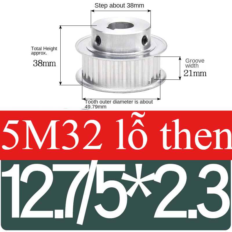 Bánh Răng Đồng Bộ 21bf Lỗ 12.7/5*2.3 | 5M 32 Răng BF Guangfa - Đột Bậc, Lỗ 5-25mm, Rãnh 16/21/27mm, Nhôm, Truyền Động Chính Xác Công Nghiệp