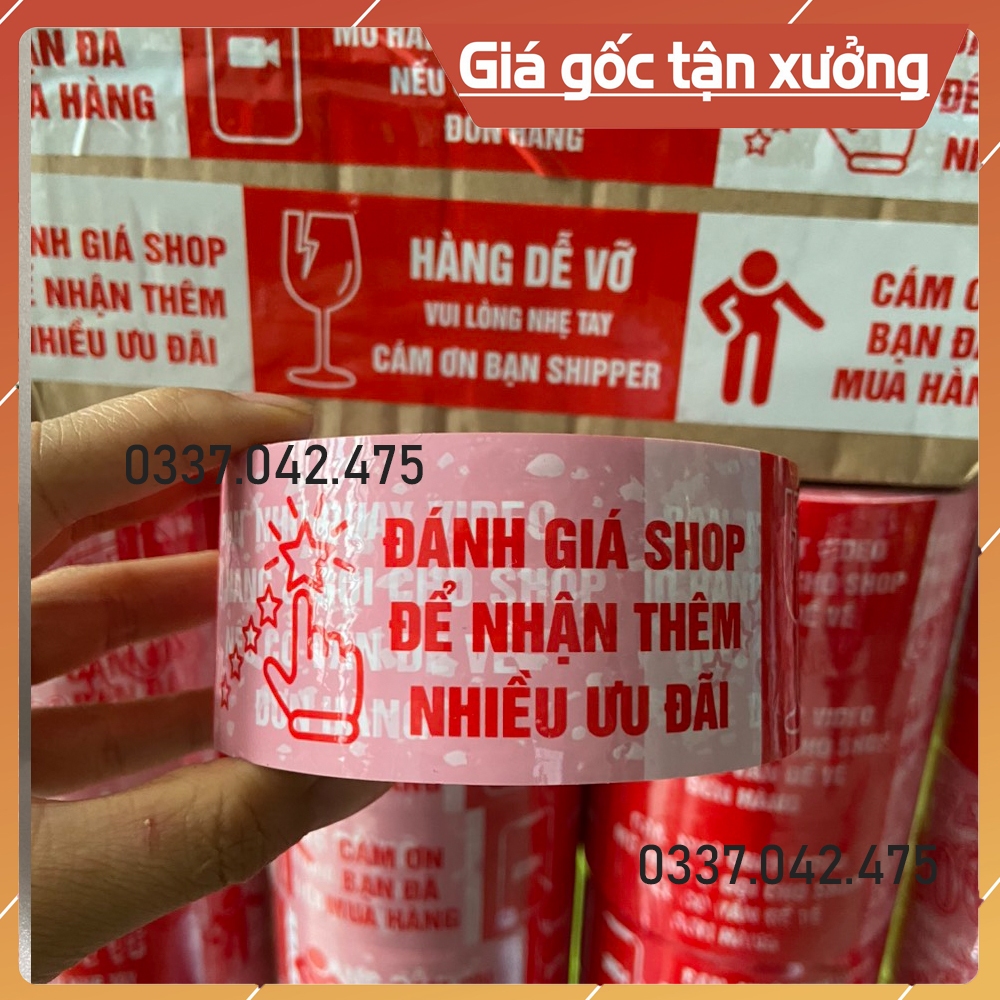 Combo 6 cuộn Băng keo đỏ trắng in chữ cảm ơn, quay video, đánh giá 5 sao, hàng dễ vỡ