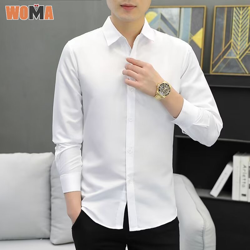 WOMA Áo sơ mi dài tay nam, sự nghiệp kinh doanh, trang phục trang trọng, áo khoác không ủi, áo sơ mi, màu thuần, Tay áo dài, quần áo bảo hộ lao động